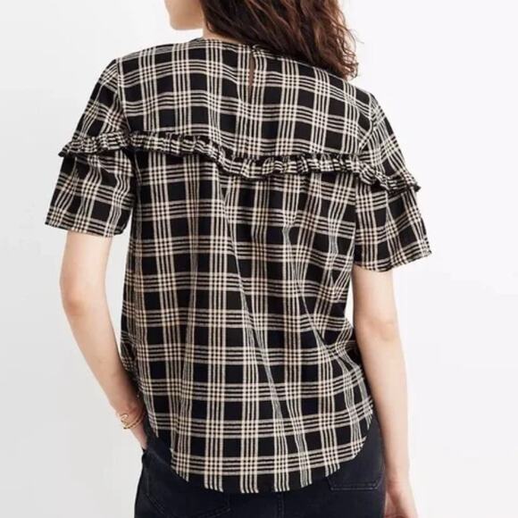 MADEWELL Ruffle-Yoke Top in Metallic Plaid - Size XS - Picture 2 of 10